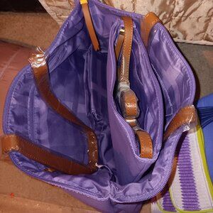 JOY MANGANO LAVENDER LEATHER CROSSBODY BAG ALONG WITH A MATCHING LARGER TOTE